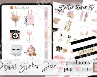 Digitale stickerkit voor starters, DAILY PLANNING GOODNOTES-stickers, goodnotes voor dagelijkse klusjes, digitale reisstickers, werksticker, roze stickers