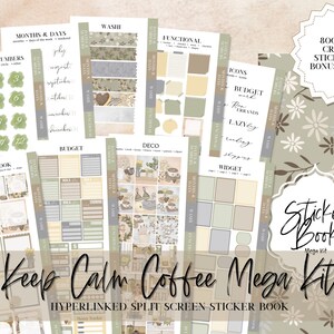 May include: A sticker book kit with a coffee theme. The kit includes over 800 pre-cropped stickers and 8 bonus covers. The stickers feature a variety of designs, including coffee cups, coffee beans, and coffee-related quotes. The kit is perfect for decorating planners, journals, and other paper crafts.