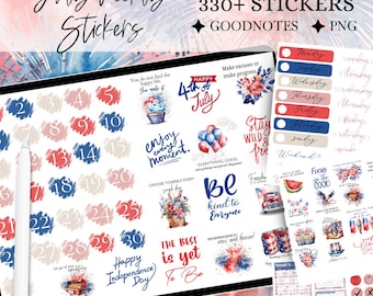 JULY GOODNOTES STICKER digital sticker, GoodNote stickers monthly, independence day, functional stickers, 4th of july sticker, icon sitkcer