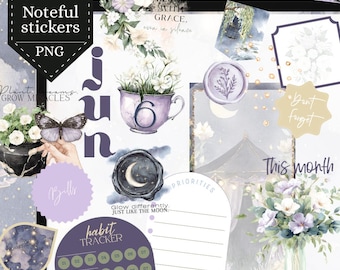 Summer Firefly garden Digital Planner Noteful Stickers: Pre-cropped PNG GoodNotes Noteful Sticker bundle, June July monthly pack 26BKG8