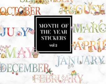 Full year Months Of Year Clipart, Watercolor Monthly Word PNG, digital stickers For  GoodNotes, Noteful, printable planner stickers