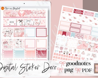 FEBRUARY MONTHLY KIT Digital Stickers, February Goodnotes Stickers, February monthly, Pre-cropped stickers, Valentine's day digital stickers