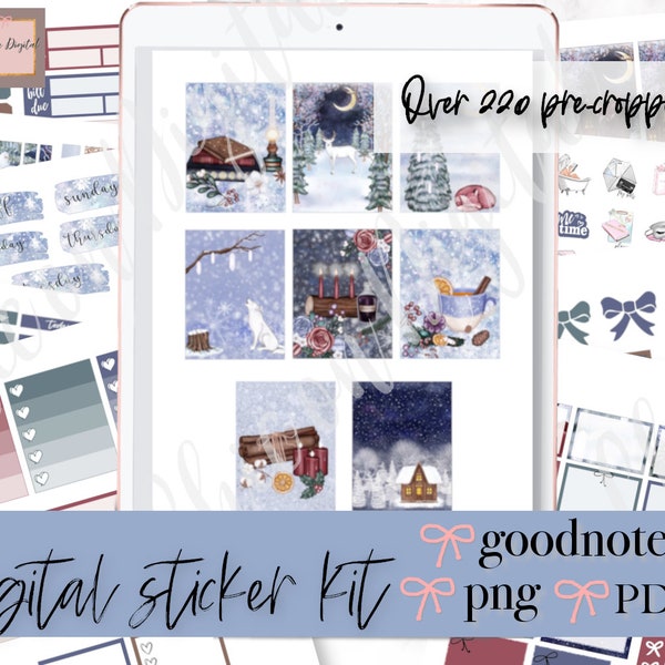 WINTER DIGITAL PLANNER Stickers, Winter fox Digital Sticker Goodnotes, iPad Planner Sticker, Goodnotes weekly kit, snow Pre-cropped sticker