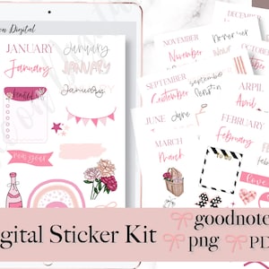 ADESIVO MESE DIGITALE, adesivi per Goodnotes, adesivo digitale del mese dell'anno, adesivi con data digitale, adesivi mensili Goodnotes