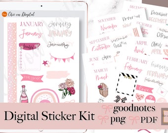 AUTOCOLLANT DE MOIS NUMÉRIQUE, Stickers pour Goodnotes, sticker numérique du mois de l'année, Stickers date numériques, Stickers mensuels Goodnotes