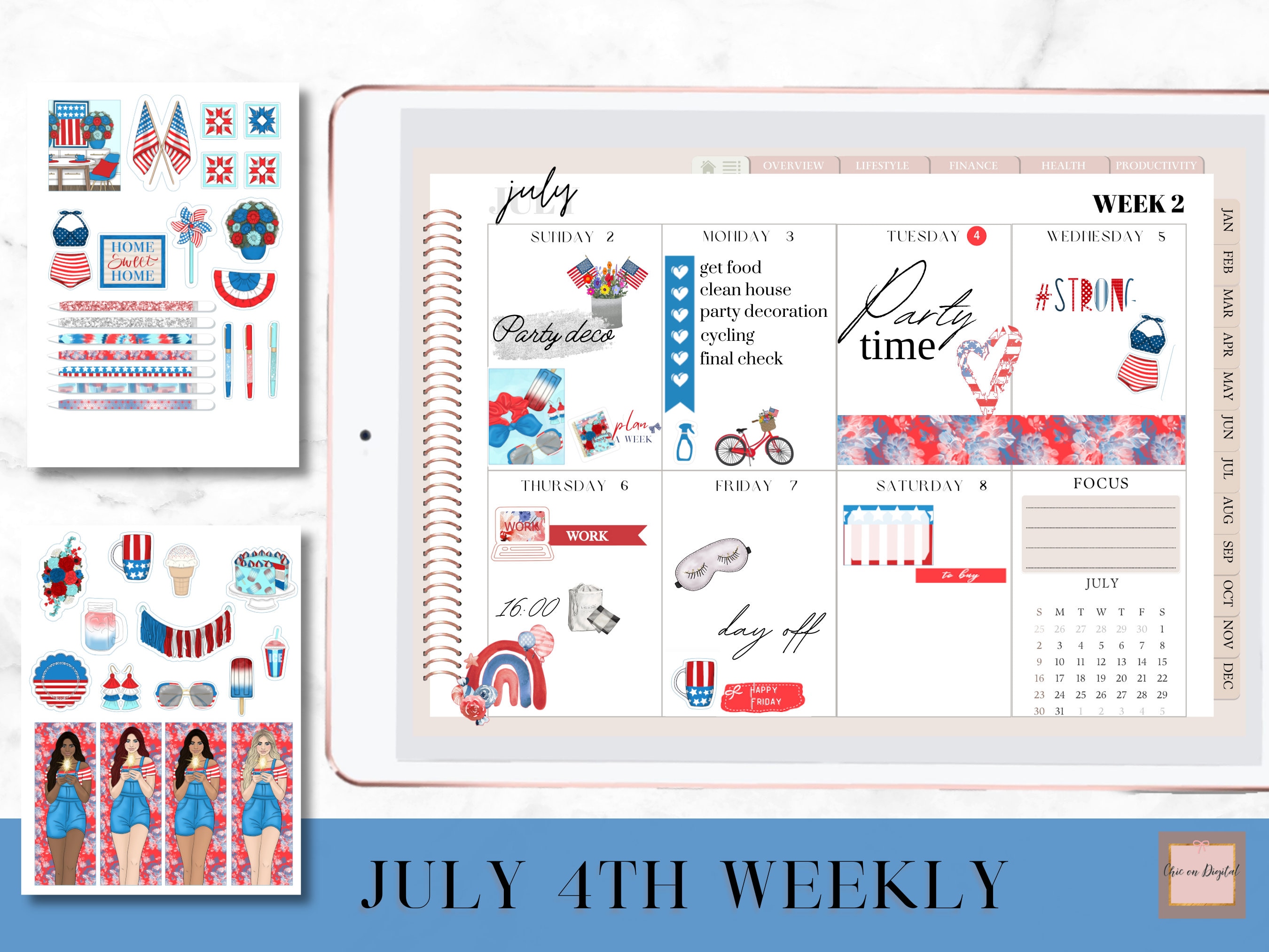 JULY 4th Digital Stickers Bundle, Independence Day Digital Stickers ...