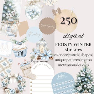 DIGITALE WINTERsticker Goodnotes, kerstmis december Notability iPad-pictogram, digitaal dagboek png bijgesneden, inspiratie motiverende citaten