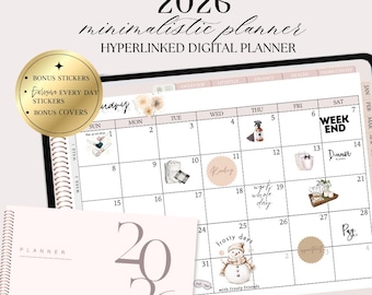 2026 DATED DIGITAL PLANNER, GoodNotes Noteful template, Minimalistic Dated Digital Calendar, All in one budget, productivity, health plan