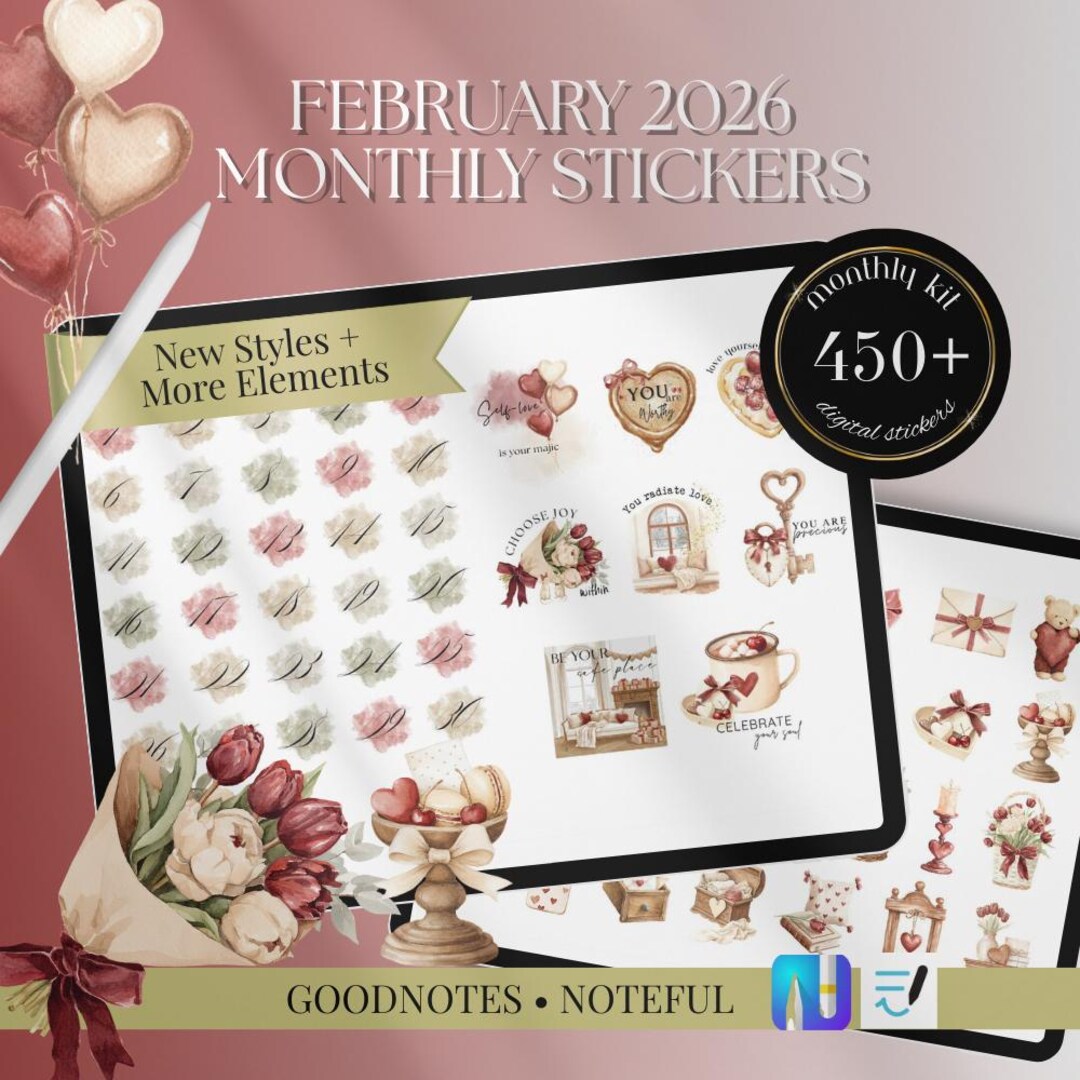 FEBRUARY 2026 NOTEFUL STICKERS, Goodnotes Digital Sticker Bundle ...