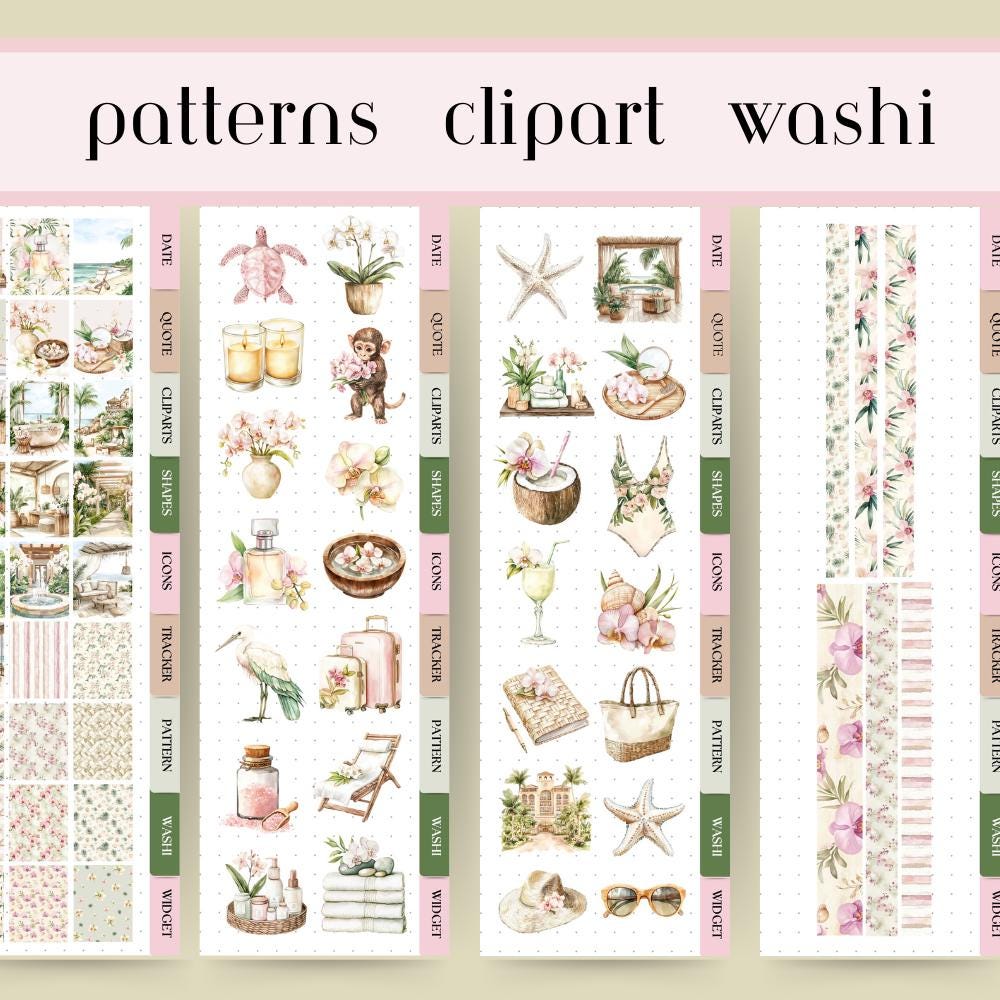 Summer NOTEFUL Digital Stickers, Tropical Flower June Monthly Sticker ...