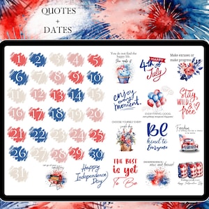 JULY GOODNOTES STICKER digital sticker, GoodNote stickers monthly, independence day, functional stickers, 4th of july sticker, icon sitkcer