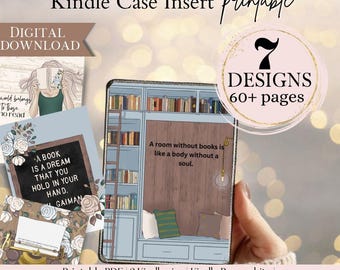 Booklover bookworm Kindle Printable Insert, Clear Case Insert, Kindle Aesthetic PDF, Kindle Stickers, Digital Download, e-reader accessories