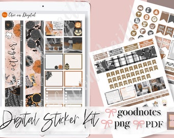 OCTOBER MONTHLY KIT Digital Sticker, October Goodnotes Sticker, Halloween monthly view, Pre-cropped sticker, October monthly digital sticker