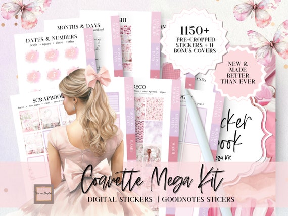 Goodnotes stickers pack, coquette digital stickers, digital planning,  pre-cropped stickers, pink journal sticker, bow planner, notability