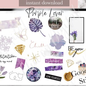 PURPLE GOODNOTES PLANNER Stickers, Love yourself GoodNotes Stickers, floral Digital Sticker, modern digital sticker pack, photo goodnotes