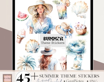 DIGITAL Summer STICKERS, GoodNotes Beach sticker, digital journal stickers, png digital stickers, monthly stickers notability, noteshelf