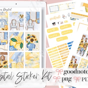 GOODNOTES STICKER KIT, Lemon goodnotes wekelijkse kit, lente goodnotes kit, voorgesneden png, zonnebloem iPad Sticker, planner sticker digitale kit