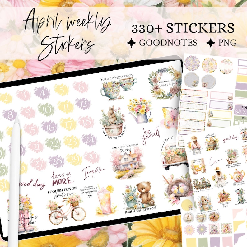 April GOODNOTES STICKER digital planner for spring affirmation stickers for Easter functional stickers everyday journal stickers monthly kit