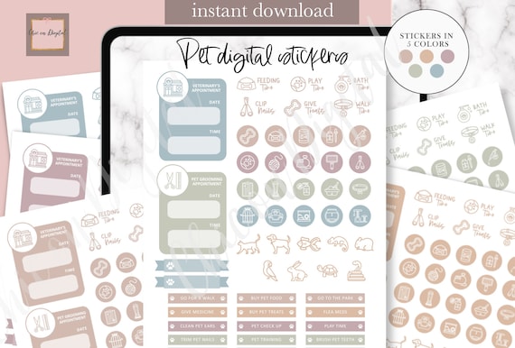 PET CARE Digital Sticker, cat goodnotes sticker, vet appointment digital sticker, dog care digital tracker, rabbit sticker, bird GoodNotes