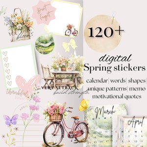 iPad Stickers Spring Goodnotes stickers digital planning pack spring sticker functional pre-cropped png sticker bundle journal daily sticker