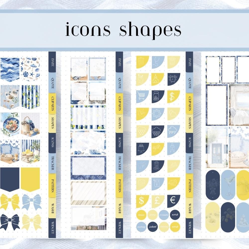 Noteful Summer Seaside Digital Planner Stickers: Pre-cropped PNG ...