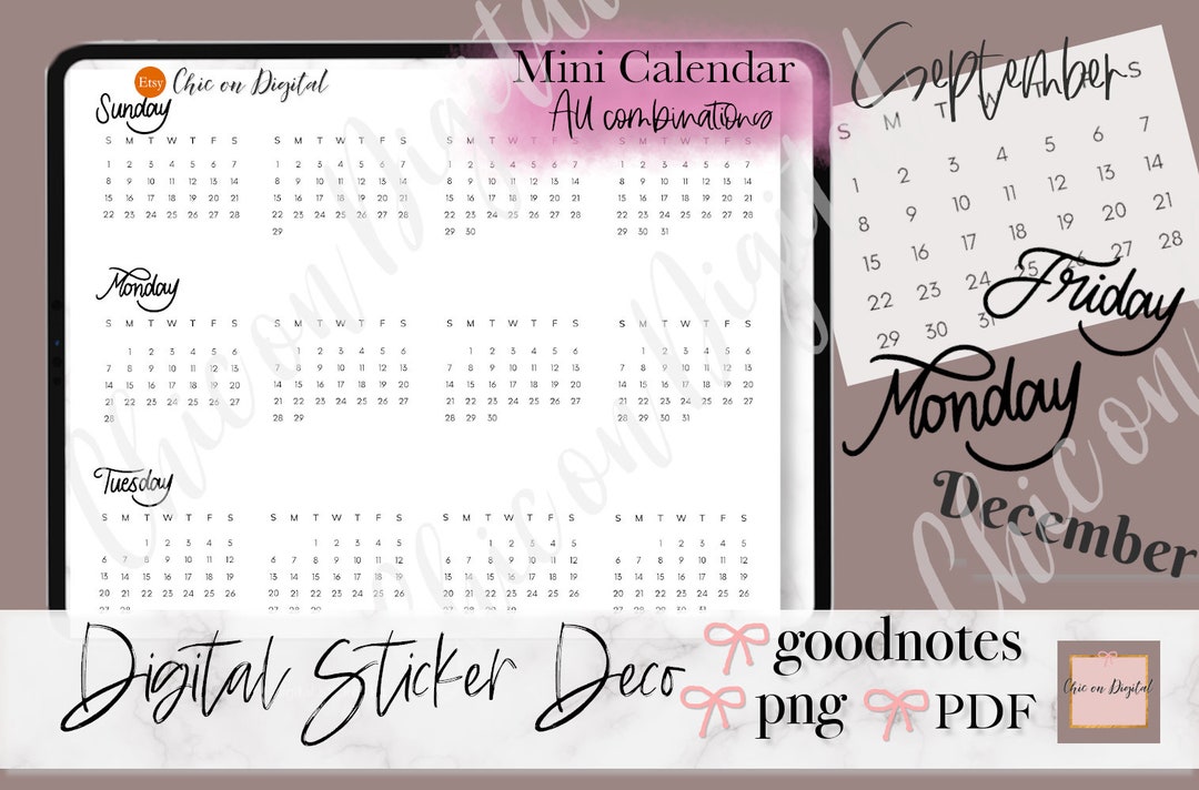DIGITAL CALENDAR Stickers, Goodnotes ENDLESS Calendar, Digital Calendar