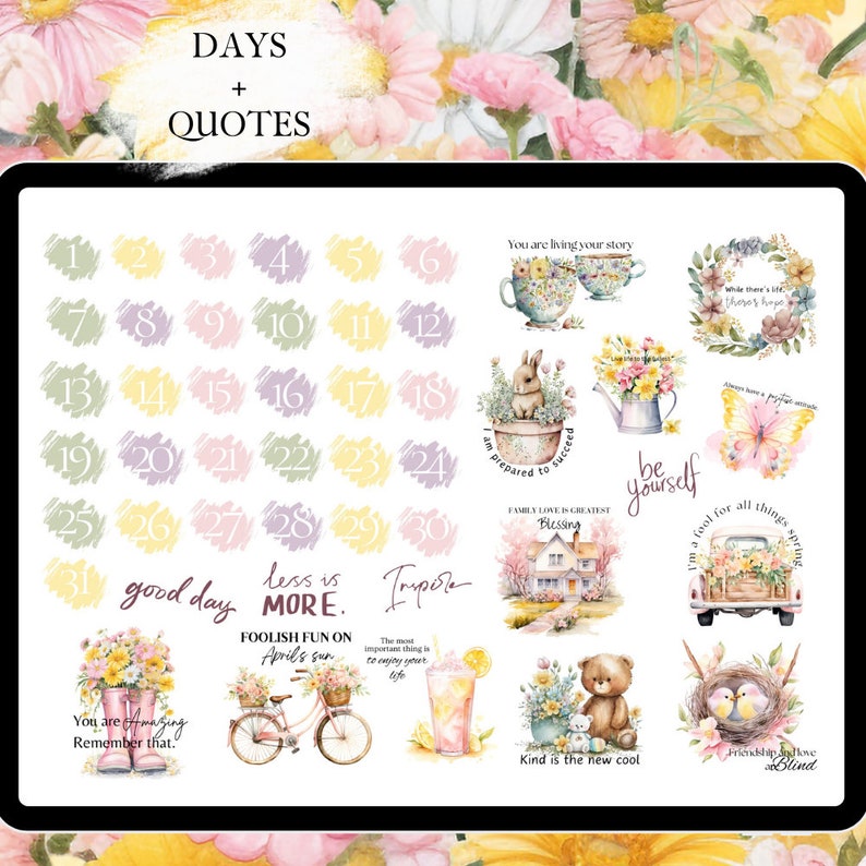 April GOODNOTES STICKER digital planner for spring affirmation stickers for Easter functional stickers everyday journal stickers monthly kit