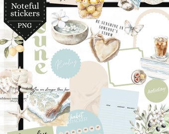 Noteful Digital Stickers Summer Beach, Coastal Cruise July June sticker packs, affirmation quote, noteful planner precropped png, vacation