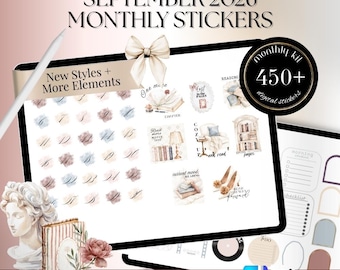 September reading 2026 GoodNotes Noteful Digital STICKERS, book lover digital sticker Bundle, widget days months clipart stickers 26MTSEPT