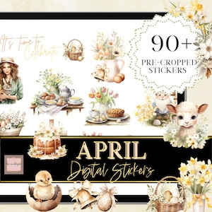 APRIL DIGITALE stickers voor GoodNotes Digitale paassticker Lente digitale widget voor Notability-datumstickerpakket voor Pasen Noteshelf-kit