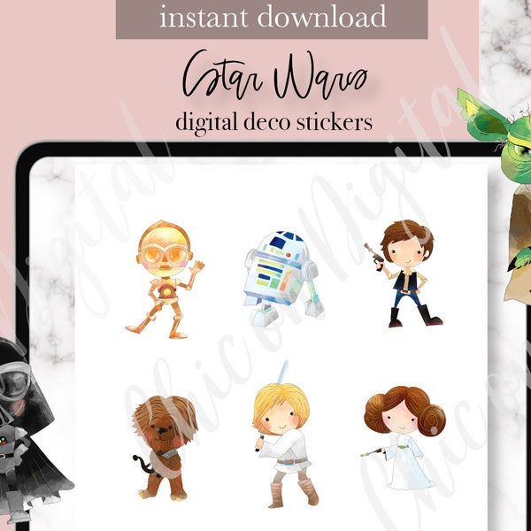 STAR WARS Goodnotes Stickers, Darth Vader Goodnotes Sticker, Leia cute digital sticker, Yoda digital sticker, cute star wars digital sticker