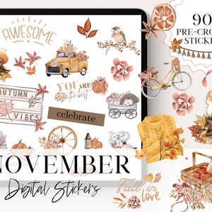 November DIGITAL PLANNER Sticker, Herbst GoodNotes Sticker, Sticker für Herbst, Herbst Zitate, November Zitate, Tage der Woche, OneNote