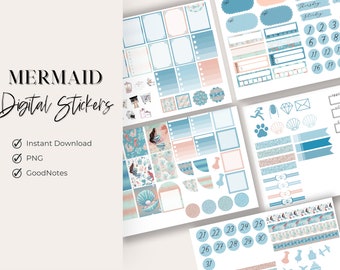 mermaid digital stickers, summer sticker digital, goodnotes planner stickers, digital planning, sticker mermaid, widget stickers, ocean kit