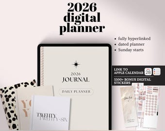 Agenda numérique 2026, Notability, agenda daté GoodNotes pour iPad et Samsung Tab, plan de journal vertical moderne minimaliste esthétique