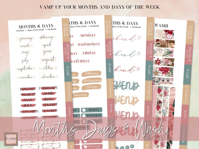 DIGITAL STICKER BUNDLE, Goodnotes stickers, Christmas digital stickers, sticker for planner, Red christmas, Essential Digital Stickers, widget, days of the week, washi stickers, digital sticker pack, icon sticker, months & days, digital memo sticker,