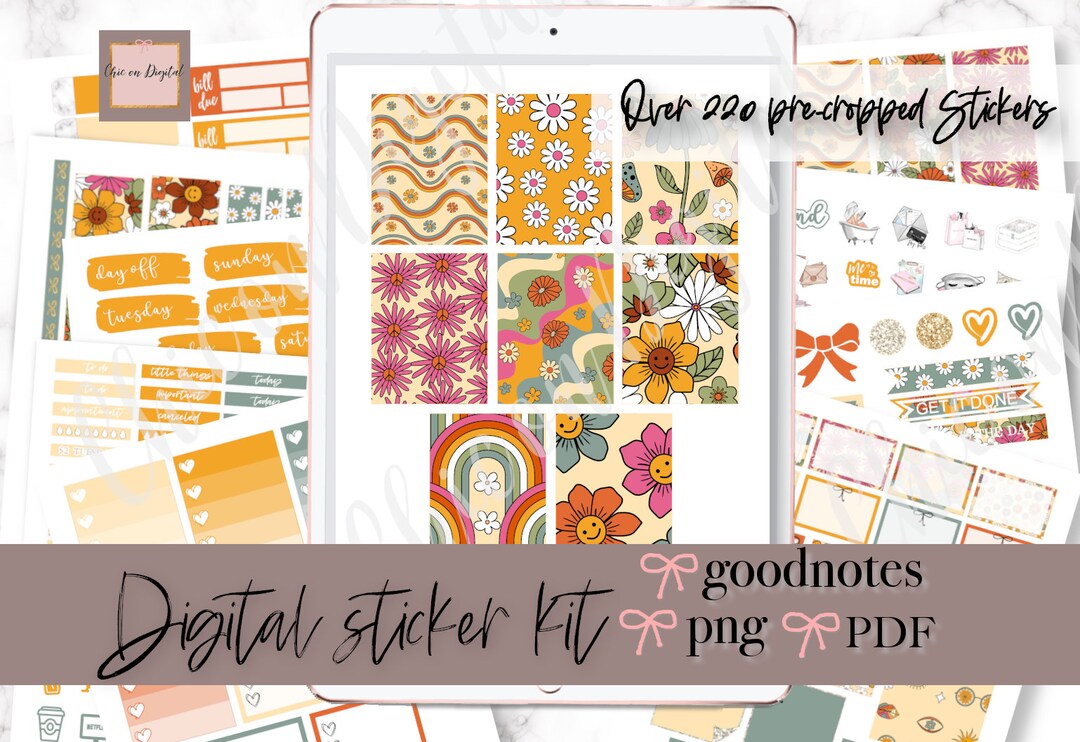 RETRO GOODNOTES Stickers, FLOWER Digital Stickers, 90's Goodnotes ...