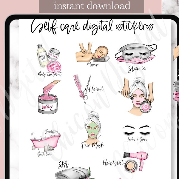 BEAUTY PLANNING Digital STICKERS, Self care GoodNotes, hair cut digital stickers, spa digital sticker, manicure stickers, relax Goodnotes