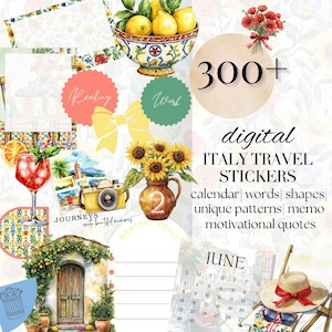 Reise Italien Goodnotes Stickers, Sommerferien Digital PNG Bundle, Italien Reise Widget Icon Tage Washi, Sticker Pack für Noteful,noteshelf