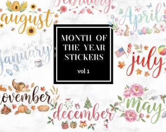 Months Of Year Clipart, Watercolor Monthly Word Clip Art, Calendar digital stickers, For Digital Planner Stickers, GoodNotes, Noteful,