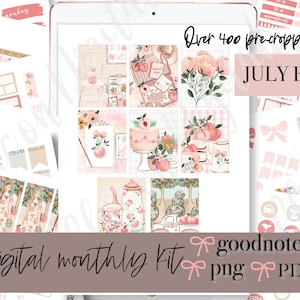 JULY MONTHLY Digital Stickers, Peach Goodnotes Stickers, Summer goodnotes stickers, home digital sticker, pre-cropped PNG, goodnotes monthly