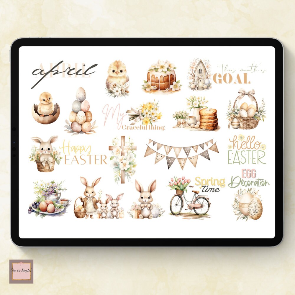 APRIL DIGITAL Stickers for Goodnotes EASTER Digital Sticker Spring ...