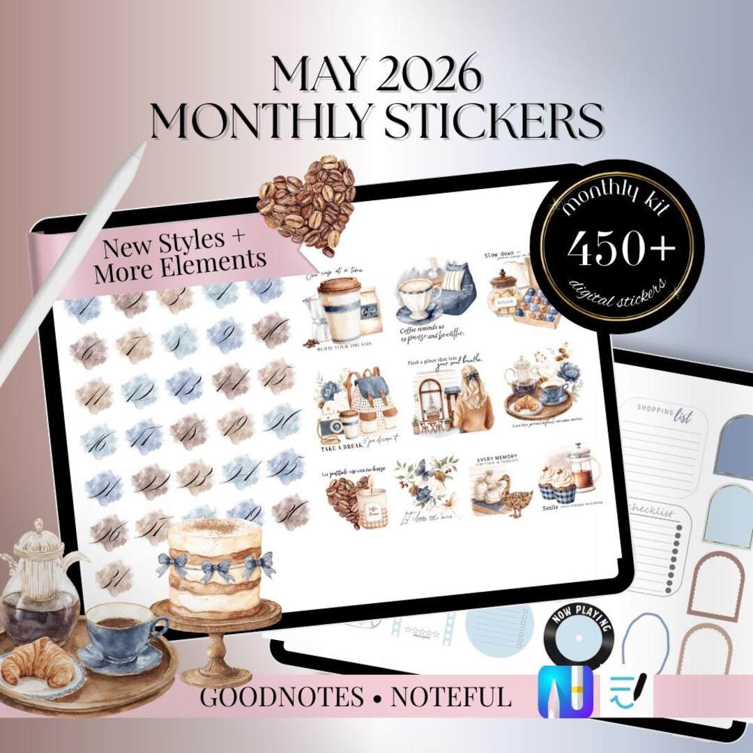 MAY 2026 Goodnotes Noteful Digital STICKERS, Coffee Lover Digital ...