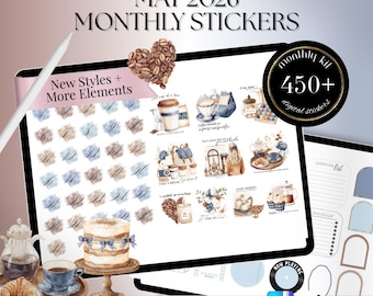 MAY 2026 GoodNotes Noteful Digital STICKERS, coffee lover digital sticker Bundle, Jean denim stickers for journal, scrapbook journal 26MTMAY