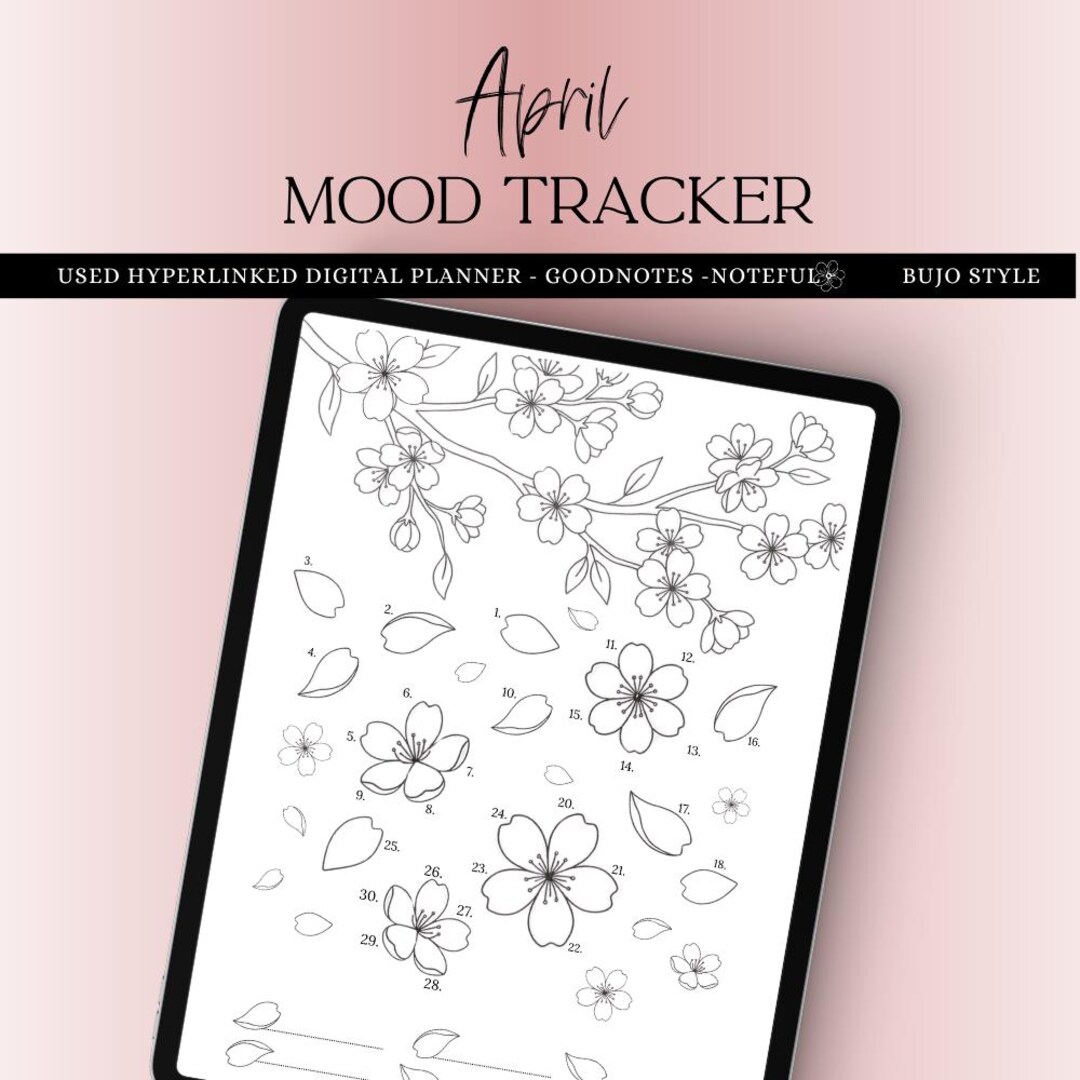 April Mood Tracker, Sakura Monthly Mood Tracker, Modern Digital Mood ...