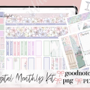 MÄRZ MONTHLY KIT Digitale Aufkleber, März Goodnotes-Aufkleber, März Monatsansicht, vorgeschnittene Aufkleber, Frühling monatliche digitale Aufkleber, png
