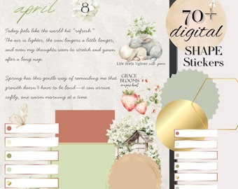 April Spring DIGITAL Widget Sticker for Goodnotes, noteful: spring digital stickers, custom shapes, digital bullet journal layout
