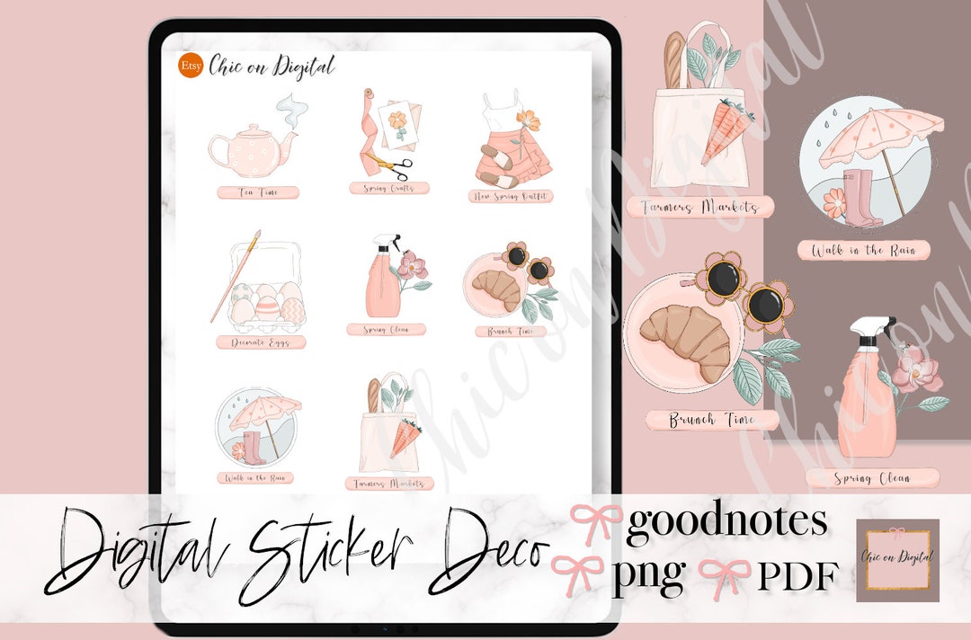 SPRING BUCKET Goodnotes Stickers, Tea Time Stickers, Precropped Png