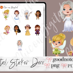 Adesivos BONITO PRINCESA GOODNOTES, adesivos digitais Elsa, adesivos digitais Anna, notas de tinkerbell, adesivos de notas de menina fofa, kit de menina
