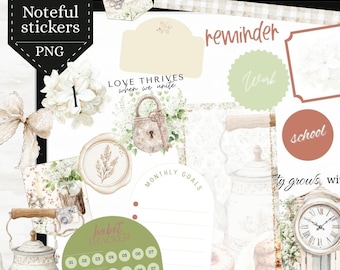 Cottage spring Goodnotes Noteful digital Stickers, digital Sticker Bundle with widget date icon habit tracker 26BKGN4