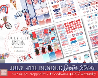 JULY 4th Digital Stickers Bundle, Independence day digital stickers, Patriotic Stickers, US Holiday sticker, goodnotes sticker,4 july weekly